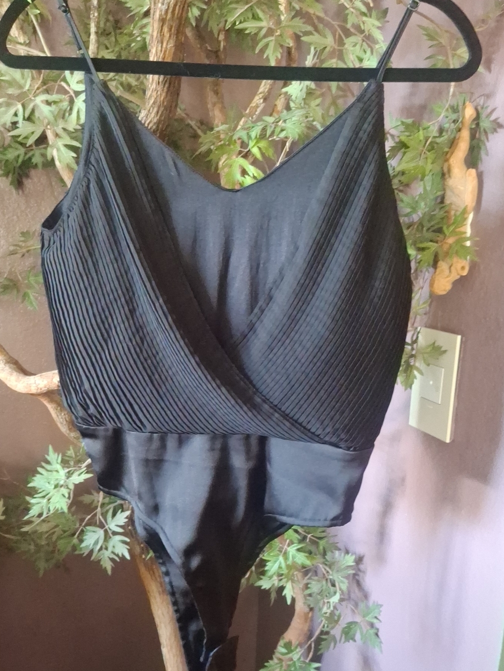 Zara Black Pleated V-Neck Bodysuit